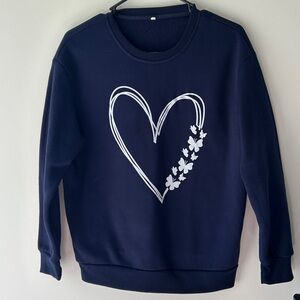 Navy Sweatshirt with Heart and Butterfly Motif